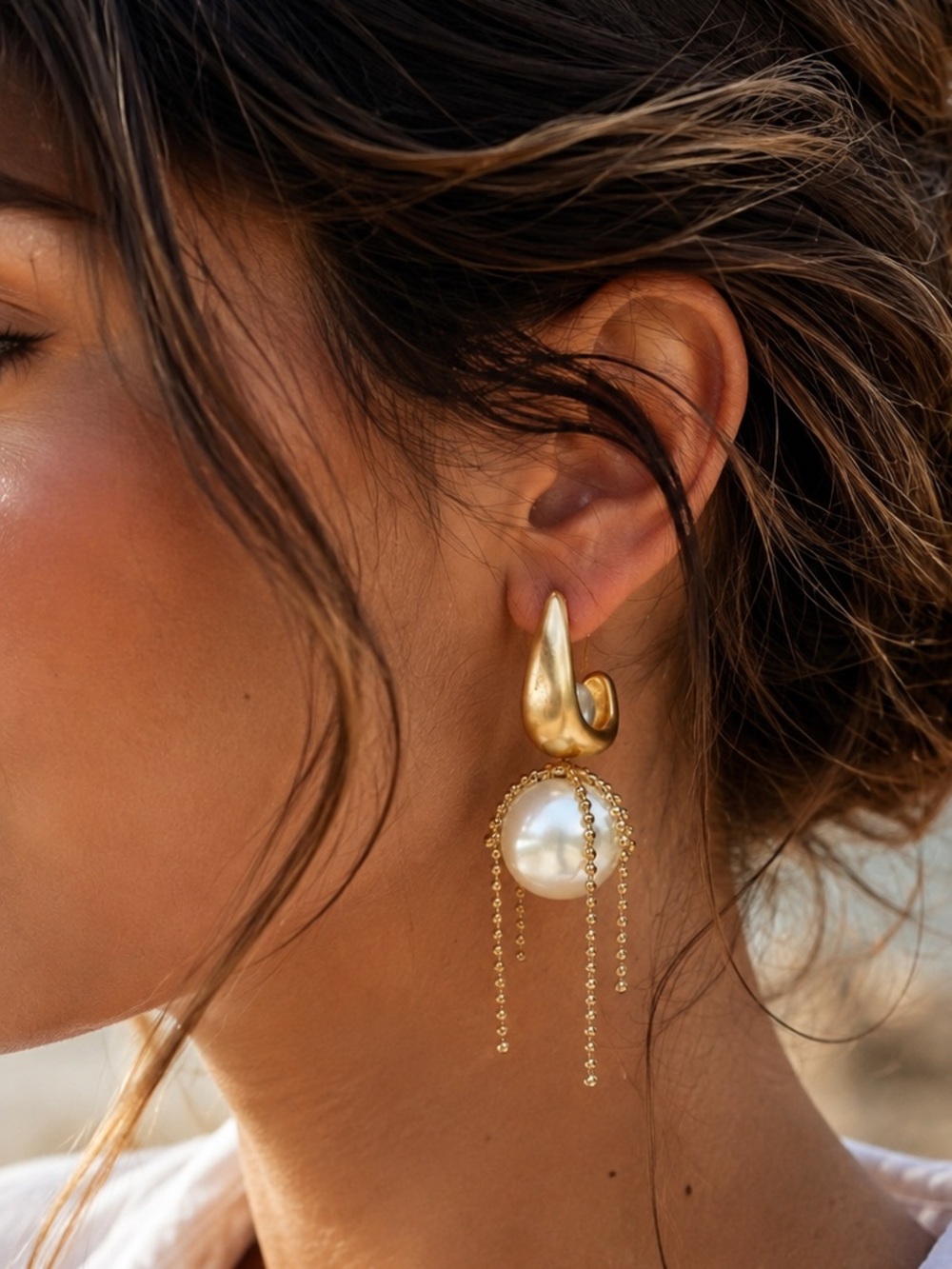 Luxury look Gold and White Pearl Drop Earrings